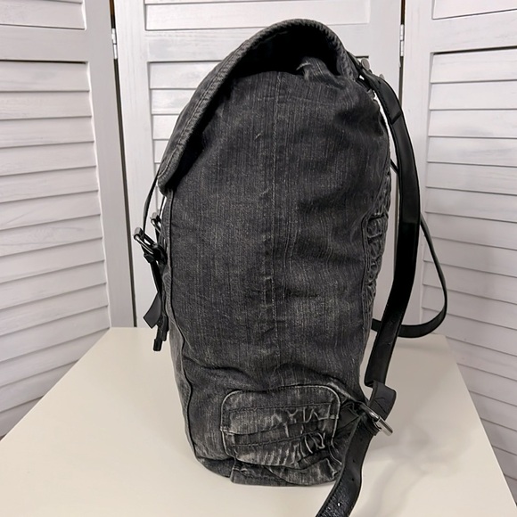 Diesel Industry Denim Leather Strap Backpack Men's School Grunge Designer - Picture 6 of 11